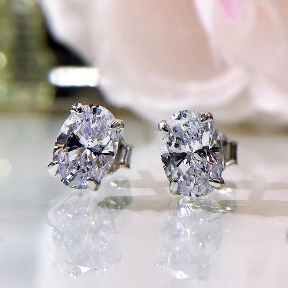 Silver Oval Cut Stud Earrings